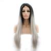 Silky Straight Wig Gray Black Ombre Synthetic Lace Front Wig view 1