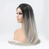 Silky Straight Wig Gray Black Ombre Synthetic Lace Front Wig view 2