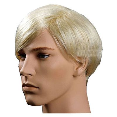 ADAMAI 9.5'' Cool Men Short Natural Blonde Fluffy Straight Wigs Comfortable Synthetic Hair Wigs