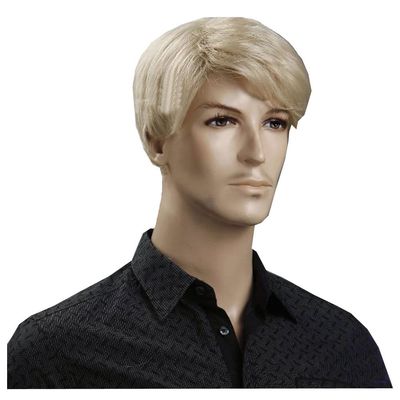 ADAMAI 11'' Cool Men Short Natural Blonde Fluffy Straight Wigs Comfortable Synthetic Hair Wigs