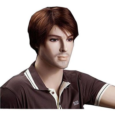 ADAMAI 11'' Cool Men Short Natural Copper-Brown Fluffy Straight Wigs Comfortable Synthetic Hair Wigs
