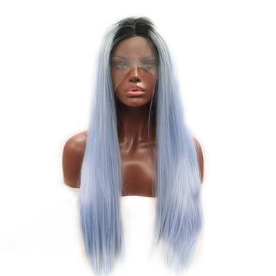Straight Wig Natural Straight 3color Ombre Synthetic Lace Front Wig (Blue)