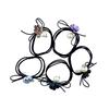 HAND Flower, Crystal and Pearlescent Bead Black Hairband Ponytail Loops - Pack of 5 view 1