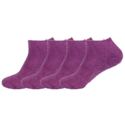 BambooMN Women's Small Fuzzy Soft Aloe Infused Nylon Spa Socks, Solid Purple, 4 Pairs