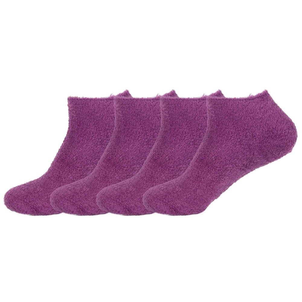 BambooMN Women's Small Fuzzy Soft Aloe Infused Nylon Spa Socks, Solid Purple, 4 Pairs