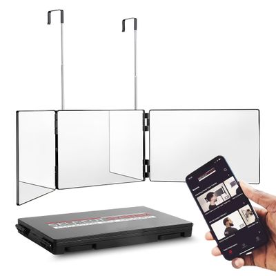 Self-Cut System 3 Way Barber Mirror with Height Adjustable Hooks, 360 Trifold Self Cut Mirror for Haircuts for Men and Women, Travel-Friendly, Three-Way Design for Easy Grooming & Styling