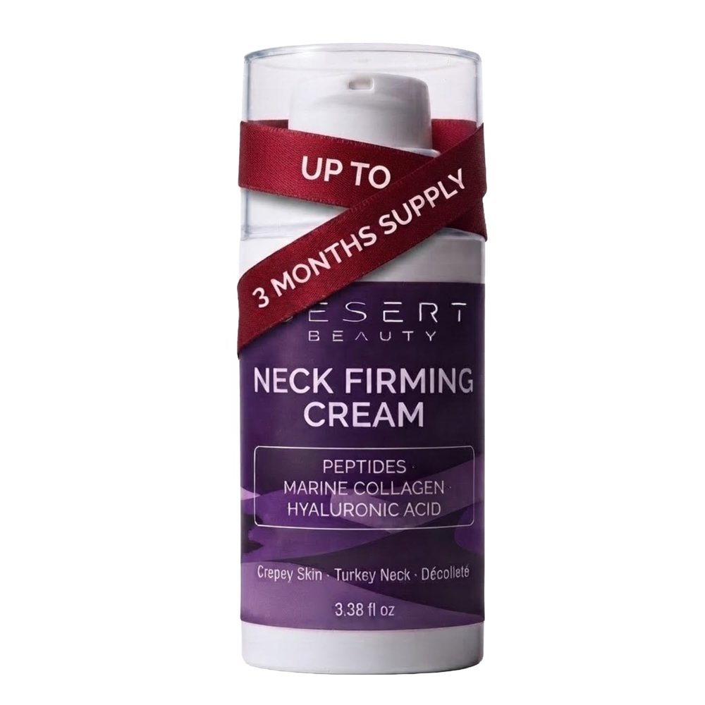 Desert Beauty Neck Firming Cream 3.38 oz 3-Month Supply, Tightening & Lifting for Neck & Dcollet - Peptides + Marine Collagen, Retinol-Free, Made Safe Certified, For Women Over 50