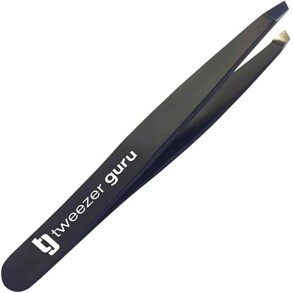 Tweezer Guru Tweezers for Women Facial Hair & Men Precision Slant-Pointed Eyebrow Tweezer for Ingrown Hair, Blackhead & Splinter Removal (Black)
