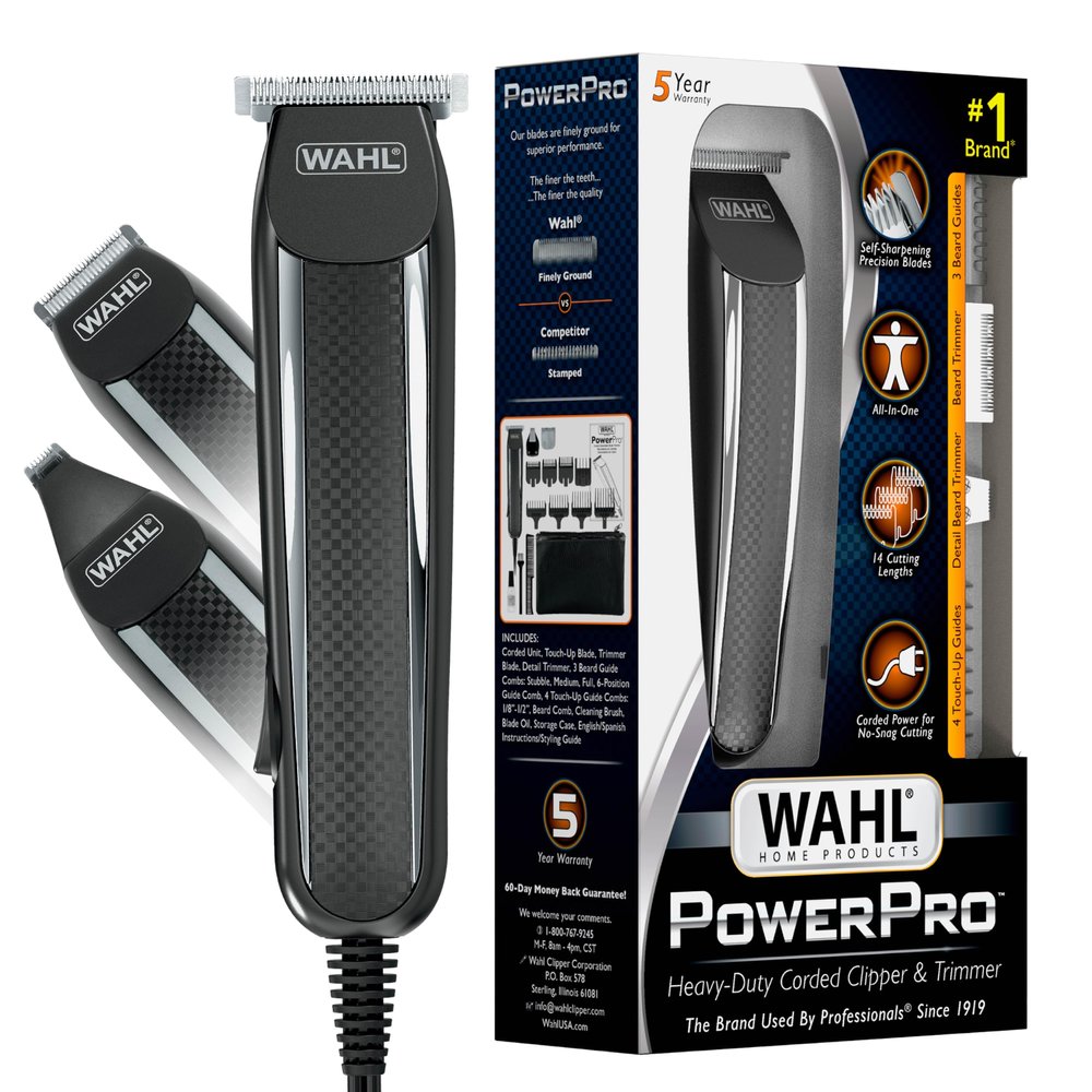 Wahl PowerPro Corded Detailer Trimmer Kit for Mens Grooming  for Beard, Mustache, Stubble, Ear, Nose, & Body Grooming  Model 9686