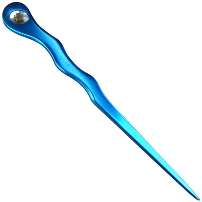 (1) Anodized Aluminum Metal Spiral 6" long Hair Stick with Clear Rhinestone Pick Pic Pin Fork (Aqua)