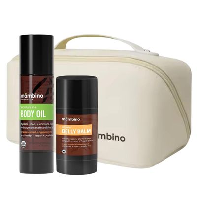 Organic Skincare Gift Set + Free Bag for Pregnant Women  Moisture Me Body Oil & Oh Baby! Belly Balm - Mambino Organics (Anti-Stretch Duo Kit)