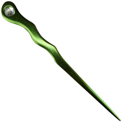 One Anodized Aluminum Metal Spiral 6" Hair Stick with Clear Rhinestone Pick Pic Pin Fork (Green)