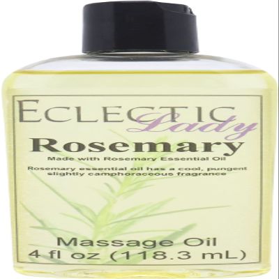 All Natural Rosemary Massage Oil, 4 oz, 100% Natural Ingredients with Sweet Almond & Jojoba Oil, Relaxing Scent for Men & Women