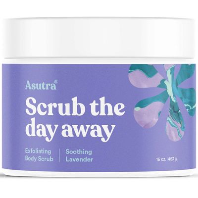 ASUTRA Dead Sea Salt Essential Oil Body Scrub Exfoliator (Soothing Lavender), 16 oz - Ultra Hydrating, Gentle, & Moisturizing - Coconut, Lavender, and Bergamot Oils