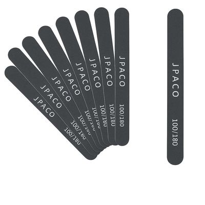 12-Pack Professional Nail Files: Double-Sided Emery Boards for Natural, Acrylic, Poly, and Gel Nails  Washable Black Manicure Tools Set by JPACO (100/180 Grit)