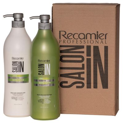 Recamier Saloon In Keratin Ultra Force Shampoo & Conditioner Set Weak & Damaged Hair | SalonIn Champ y Tratamiento Cabellos Dbiles y Maltratados Kit 33.8Oz-1000ml