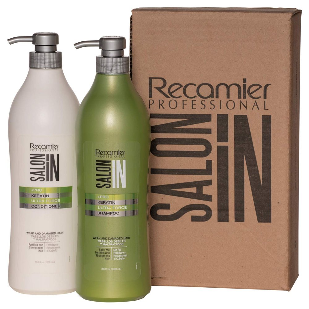 Recamier Saloon In Keratin Ultra Force Shampoo & Conditioner Set Weak & Damaged Hair | SalonIn Champ y Tratamiento Cabellos Dbiles y Maltratados Kit 33.8Oz-1000ml