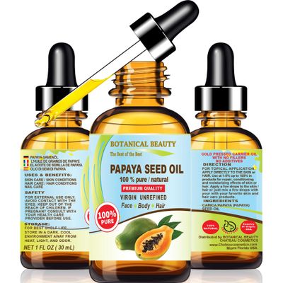 Botanical Beauty PAPAYA SEED OIL WILD GROWTH 100% Pure Natural Virgin Unrefined Undiluted Cold Pressed Carrier Oil for Face, Skin, Hair, Lip, Nails 1 Fl. oz. - 30 ml