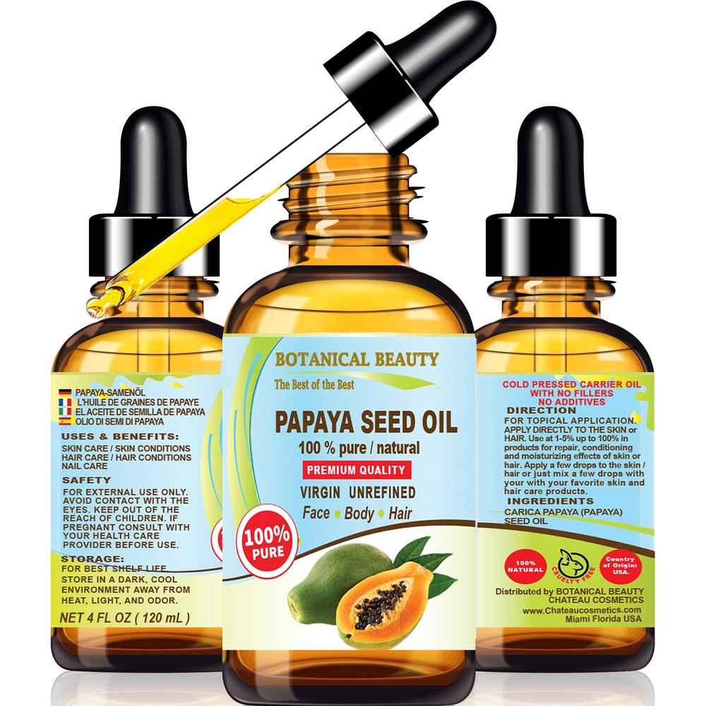 Botanical Beauty PAPAYA SEED OIL WILD GROWTH 100% Pure Natural Virgin Unrefined Undiluted Cold Pressed Carrier Oil for Face, Skin, Hair, Lip, Nails 4 Fl. oz. - 120 ml