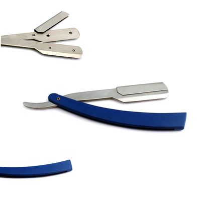 DDP Blue Straight Barber Edge Steel Razor Folding Shaving Knife Double With 11 Blades Razors