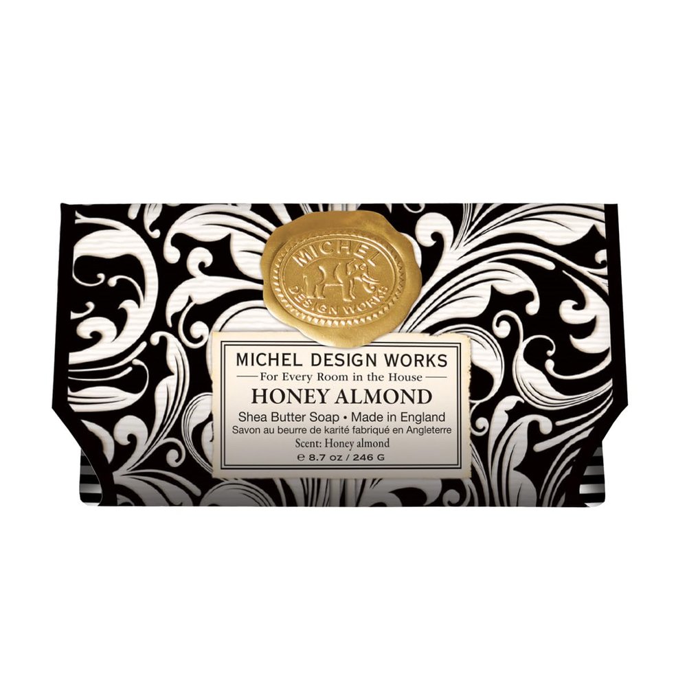 Michel Design Works Triple-milled and Handmade Large Bath Soap Bar, Honey Almond Scent and Design with Shea Butter, Long Lasting 8.7oz Bar