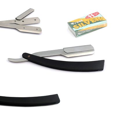 OdontoMed2011 MANUAL FOLDING SHAVING KNIFE BEARD CUTTER SHAVER STRAIGHT EDGE BARBER RAZOR SHAVING RAZORS (Black Razor + 11 Blades)