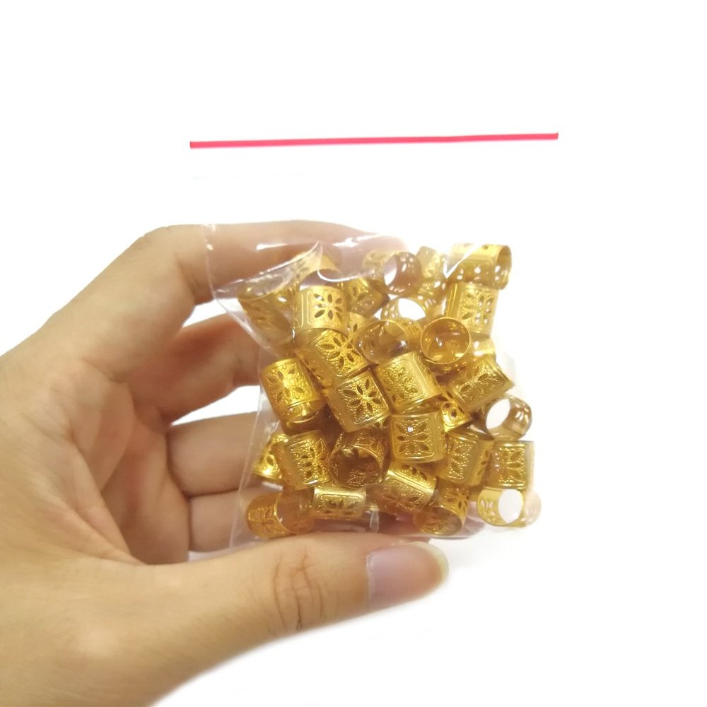50 Pieces Dreadlocks Beads Hair Braid Cuffs Dreads Lock Ring Adjustable Hair Clip Filigree Tube Tools for Decoration (Silver or Gold) (Gold)