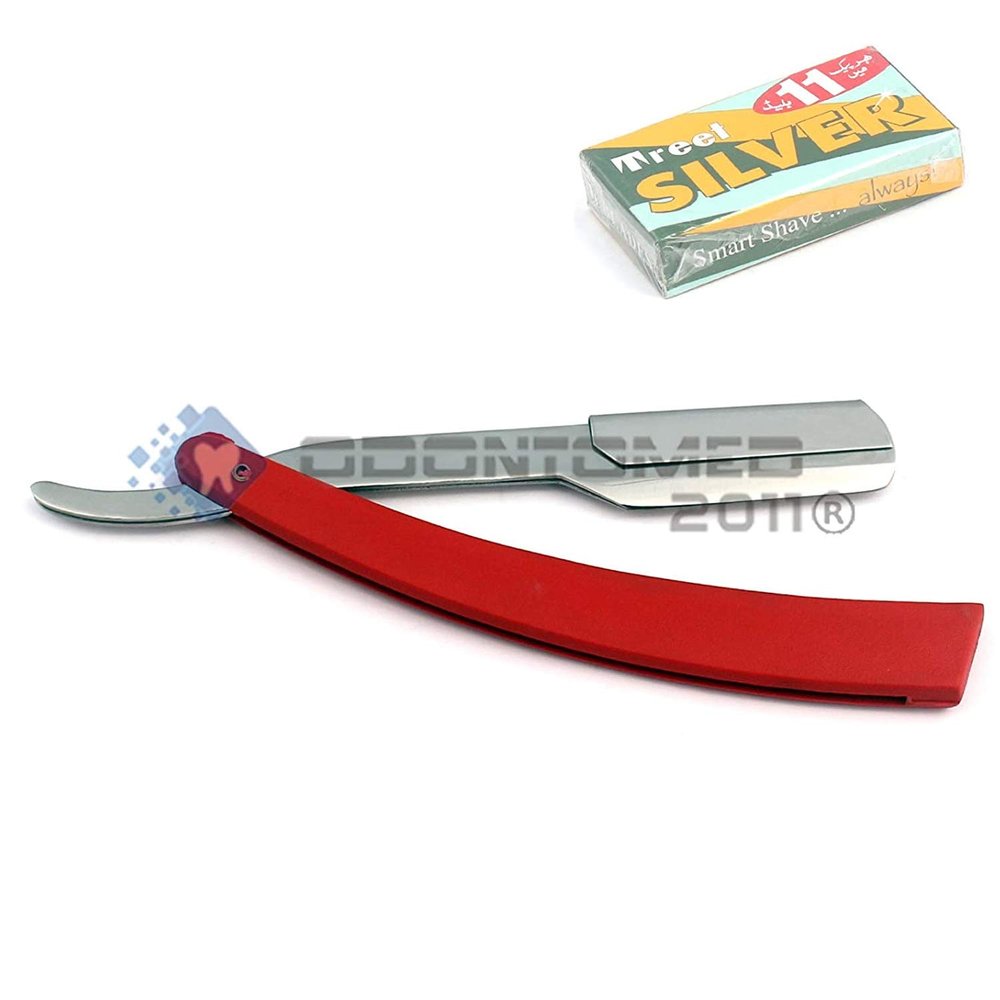 OdontoMed2011 MANUAL FOLDING SHAVING KNIFE BEARD CUTTER SHAVER STRAIGHT EDGE BARBER RAZOR SHAVING RAZORS (Red Razor + 11 Blades)