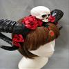 Horn Headband Gothic Lolita Devil Floral Horns Headpieces Halloween Skull Veil Headdress Cosplay view 3