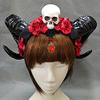Horn Headband Gothic Lolita Devil Floral Horns Headpieces Halloween Skull Veil Headdress Cosplay view 1