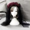 Gothic Headdress Roses Headband Beauty Horror Halloween Spiritual Love Black Veil Lace Retro Vintage view 1