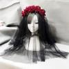 Gothic Headdress Roses Headband Beauty Horror Halloween Spiritual Love Black Veil Lace Retro Vintage view 2