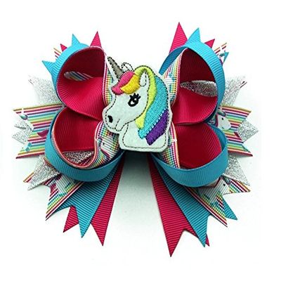 NEW "UNICORN Rainbow" Alligator Clips Girls Ribbon 5 Inch Hair Bows Birthday Horse Pony Magical Believe in Unicorns Grosgrain Ribbon