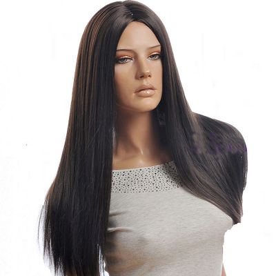 ADAMAI 26'' Cool Natural Super Long Dark-Brown Fluffy Straight Women Lady Comfortable Synthetic Hair Wigs