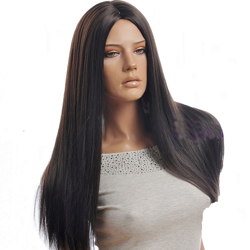ADAMAI 26'' Cool Natural Super Long Dark-Brown Fluffy Straight Women Lady Comfortable Synthetic Hair Wigs