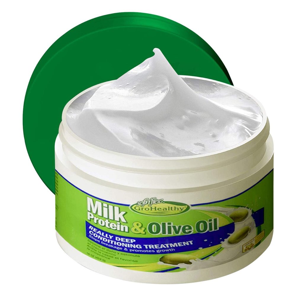 Milk Protein & Olive Oil Hair Deep Conditioning Treatment Hair Mask Strengthens, Repairs, Stops Breakage and Promotes Growth for Soft, Healthy, Manageable Hair - SofnFree GroHealthy Single