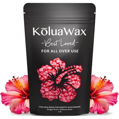 KoluaWax Hard Wax Beads for Hair Removal  Coarse Hair Formula  Face, Brazilian, Underarm, Back Chest, Bikini Waxing  Dragon Fruit & Hibiscus, 1lb Refill for Wax Warmers & 10 Applicator Sticks
