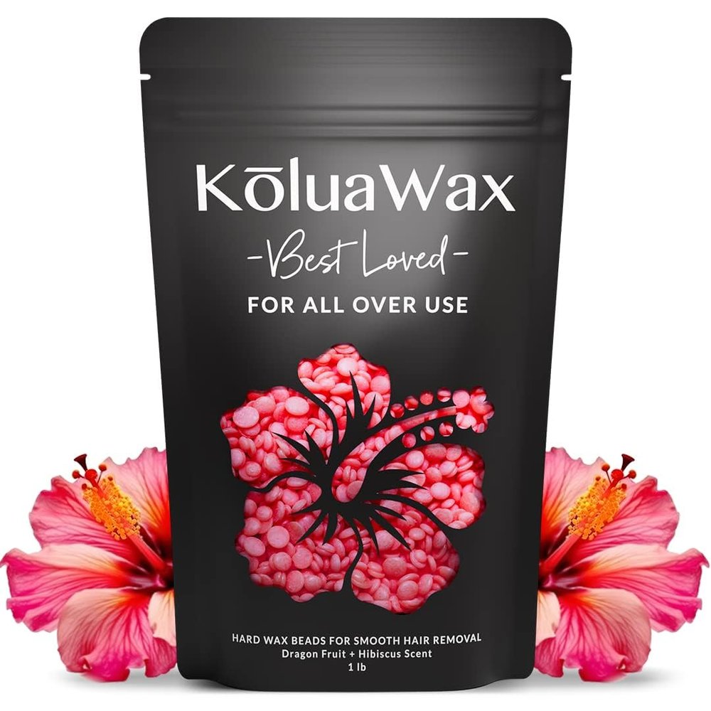 KoluaWax Hard Wax Beads for Hair Removal  Coarse Hair Formula  Face, Brazilian, Underarm, Back Chest, Bikini Waxing  Dragon Fruit & Hibiscus, 1lb Refill for Wax Warmers & 10 Applicator Sticks