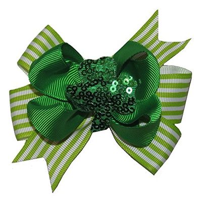 NEW "SEQUIN SHAMROCK" St. Patty's Day Ribbon Hair Bow 3.5 Inch Hairbows Alligator Clip Girls Irish Holiday Hairbow Irish Grosgrain Ribbon