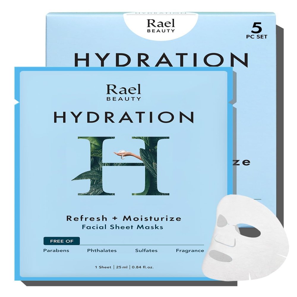 Rael Face Mask Skin Care, Hydrating Face Masks - Bamboo Facial Sheet Mask, Korean Skincare, Dewy Skin Care, Hydrating and Moisturizing, made with Fruit Extracts, All Skin Types (Hydration, 5 Sheets)