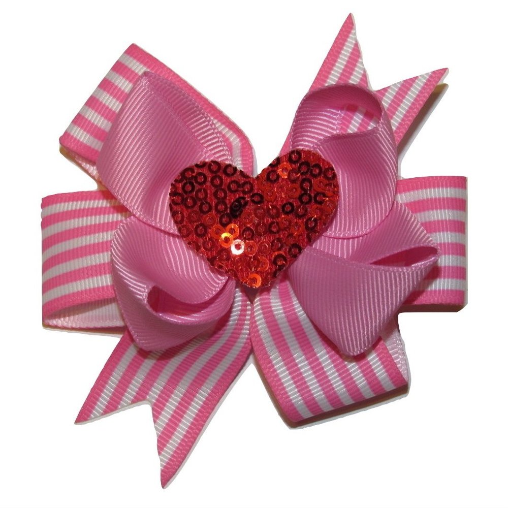 NEW "SEQUIN HEART" Valentine's Day Ribbon Hair Bow 3.5 Inch Hairbow Alligator Clip Girls Love Holiday Hairbow Grosgrain Ribbon