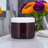 (12 pack) 6 oz Amber PET Plastic Low Profile Refillable Jar with White Lid view 4