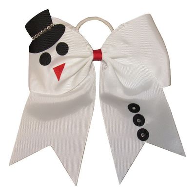 NEW "SNOWMAN BLING" Cheer Bow Pony Tail 7 Inch Girls Christmas Cheerleading Dance Practice Football Games Uniform Holiday Grosgrain Ribbon