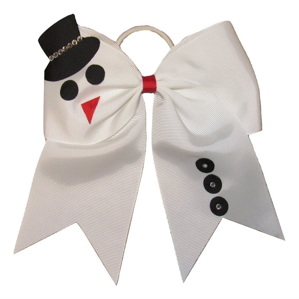 NEW "SNOWMAN BLING" Cheer Bow Pony Tail 7 Inch Girls Christmas Cheerleading Dance Practice Football Games Uniform Holiday Grosgrain Ribbon