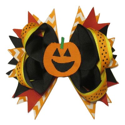NEW "JACK-O-LANTERN" Alligator Clips Girls Ribbon 5 Inch Hair Bows Halloween Pumpkin Fall Festival Orange Black Grosgrain Ribbon