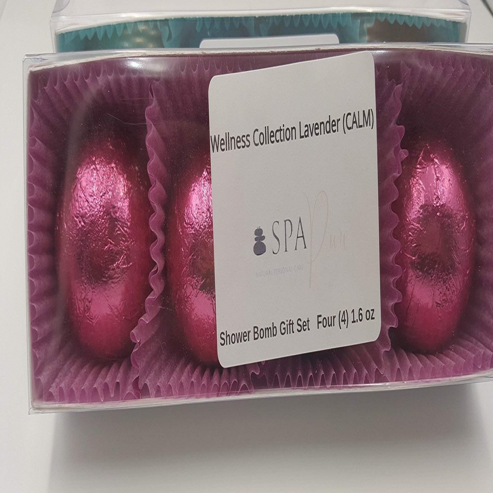 SPA PURE Wellness Collection LAVENDER - CALM BURST (4-pack) Aromatherapy Fizzing Shower Bombs by Spa Pure Naturals