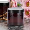 (12 pack) 6 oz Amber PET Plastic Refillable Jar with Black Lid view 3