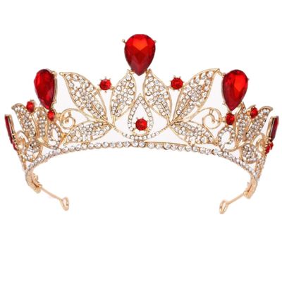 Wiipu Baroque Drop Rhinestone Crystals leaves Tiara Crown,5.5" Diameter(A1700) (Red)