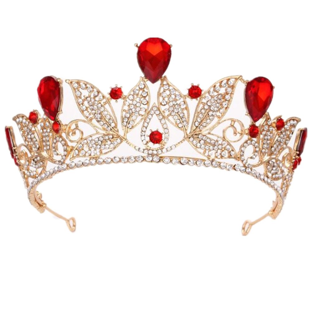 Wiipu Baroque Drop Rhinestone Crystals leaves Tiara Crown,5.5" Diameter(A1700) (Red)