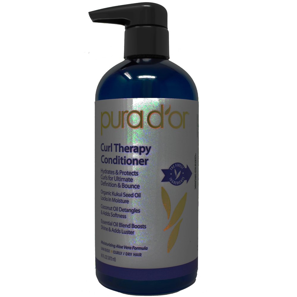 PURA D'OR Curl Therapy Conditioner (16oz) for Curly, Wavy or Frizzy Hair, Improves Shine, Definition & Bounce, Gentle Sulfate Free Formula Infused with Natural & Organic Ingredients for Men & Women